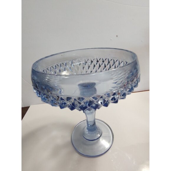 Vintage Indiana Glass Diamond Point Blue Glass Large Compote 7.25" Tall - Picture 13 of 13